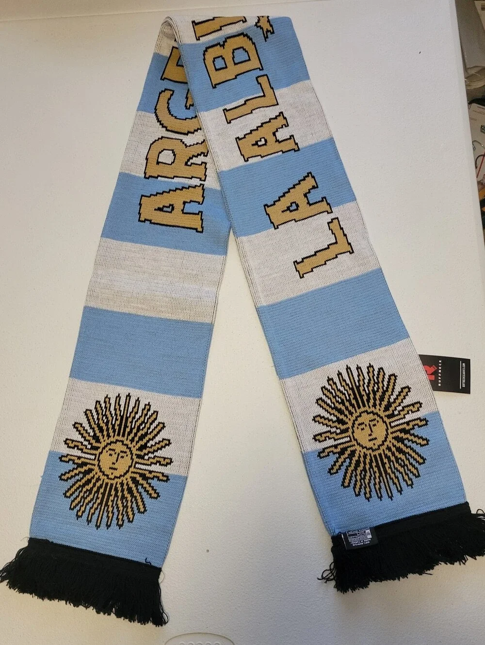 Argentina Soccer Scarf in Sky Blue, White & Gold.  T22